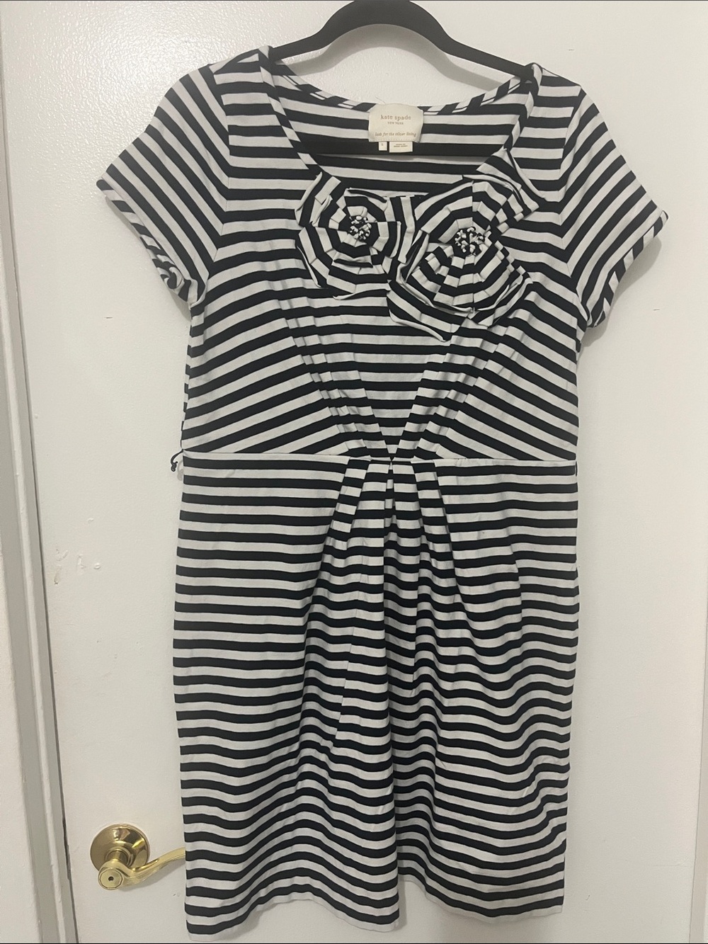 kate spade Navy blue  and White Striped Girls Dress with Rosette Accents